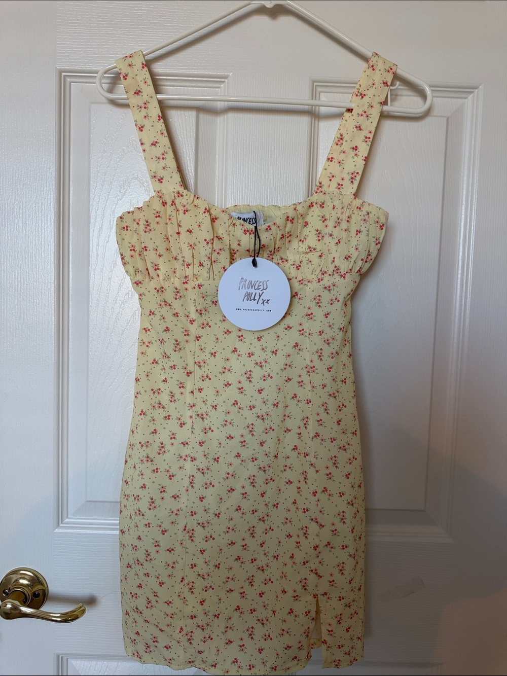 Princess Polly Pale Yellow Mini Dress with Red Floral Print